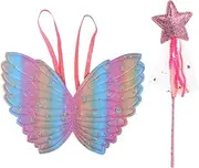 SUPVOX 2 Pcs Attractive Gradient Butterfly Wings with Fairy Stick for Festive Costume Performance Pink Eye Catching Dress Up Accessory for Parties and Events