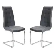 Raimon Furniture Set of 2 Hanson Faux Leather Dining Chair - Chrome Legs - Grey