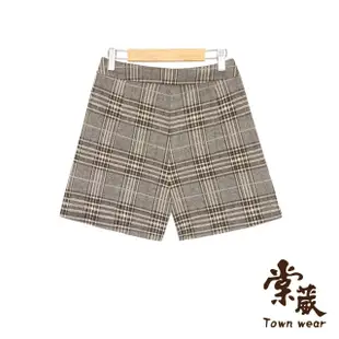 【TOWN’WEAR 棠葳】休閒格紋毛呢口袋短褲(女下身/女下著/英倫風/鑽飾)