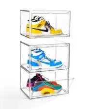 Clear Shoe Boxes Stackable, 3 Pack Side-opening Shoe Box with Magnetic Door, ...