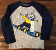 Okie Dokie Gray and Navy Monkey Snowboarding LS T-Shirt - 3T
