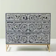 Zohi Interiors Bone Inlay 3 Drawer Chest in Spiral Vine/Navy