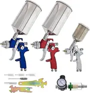 TCP Global Complete Professional 9 Piece HVLP Spray Gun Set with 2 Full Size Spray Guns, 1 Detail Spray Gun, Inline Filter & Air Regulator