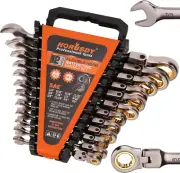 12-Piece SAE Flex-Head Ratcheting Spanner Set, Nickel Plating Ratchet Wrench wit