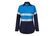 Workcraft Ladies Hi-vis Taped Vented Cotton Shirt WSL503 - Cobalt/Navy