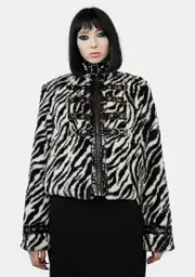 [Devil Fashion] Zebra Faux Fur Coat