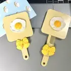 Cute Poached Egg Handheld Mirror Comb Extracted Bow Square Hair Massage Tool _t