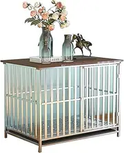 Stainless steel dog crate, medium dog crate, furniture dog crate, living room side table with easily removable tray, solid wood spacious table top for storage, suitable for indoors(96cm/37.8in)