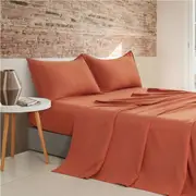 CleverPolly Vintage Washed Microfibre Sheet Set Terracotta (Single, King Single, Double, Queen, King) King Single