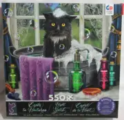 Ceaco 550 Piece Puzzle NIGHT SPIRIT Lisa Parker Black & White CAT IN BUBBLE BATH