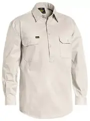 BISLEY Closed Front Lightweight Drill Work Shirt Long Sleeve SAND BSC6820
