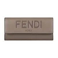 在飛比找蝦皮商城優惠-FENDI壓印LOGO滑面小牛皮10卡扣式長夾(棕)