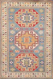 Light Blue/ Ivory Super Kazak Accent Rug 3'x4' Wool Hand-knotted Oriental Rug