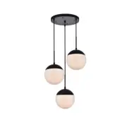 Living District Eclipse 3 Light Pendant, Black/Frosted White, 18" - LD6068BK