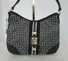 Tommy Hilfiger Shoulder Hobo Bag Purse Black Monogram Logo NWT