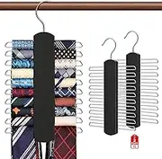 Tie Rack for Closet, 2 Pack Premium Wooden Necktie Organizer Storage Rack Hanging 40 Ties Black