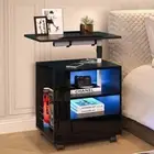 Bedside Table LED Storage Cabinet Nightstand Bedroom Furniture Full High Gloss