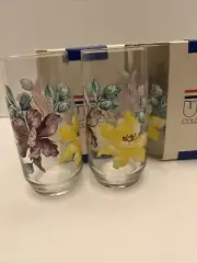 Vintage Libbey Floral Drinking Glasses Set of 8 Tumblers 17 Ounce, 6” Tall