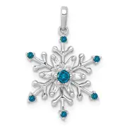 Solid 14k White Gold 1/6ct. Blue and Simulated CZ SnowflaKe Pendant