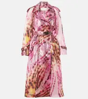 [Dries Van Noten] Dries Van Noten Printed double-breasted trench coat AU 10 pink