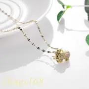 18K Yellow Gold Filled Tarnish-Free Crystal Elephant Pendant + Necklace Chain