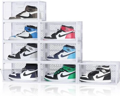 8 Pack Shoe Storage Boxes - Magnetic Doors - Clear - NIB