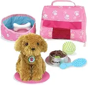 Sophia's Pets for 18" Dolls, Complete Puppy Dog Play Set, Perfect Doll Toy for 18" American Girl Dolls & More! Cuddly Dog, Leash, Carrier, Bed, Food & Play Dog Accessories by