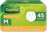 [Depend] Incontinence Briefs Unisex Super Plus Medium 45 Count (3 x 15 Pack) - Packaging May Vary