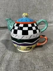 Hand Painted Multicolored Nesting Teapot Cup Set