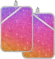 Oven Pot Holders Blue Yellow Purple Glitter Shiny Potholders for Kitchens with Pockets Kitchen Hot Pads Sets Oven Mitts 2 Pack