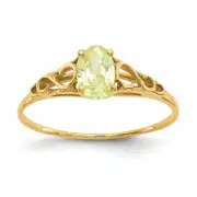 14K Yellow Gold Synthetic Peridot Stone Baby Ring Size 5 Madi K Kid's Jewelry