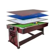 TOPONE 7FT 4-IN-1 Multi-Functional Convertible Table / Pool Table - Walnut Fr...