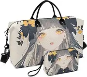 [ZRYSMY] Duffel Bag for Traveling, Japanese Yellow Woman Travel Bag Gym Bag, with Multiple Interior Pockets Shoulder Weekender Bag for Women Men with Toiletry Bag 20.5L x 1.9W x 13.8H, Multi-Colored