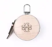 Tory Burch Thea Croc Embossed Clay Pink Leather Logo Coin Pouch Wallet Case