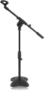 Pyle Universal Compact Microphone Stand - Mic Mount Holder Height Adjustment 19.0” to 26.0” Inch and Telescoping Boom Extension Adjustable Up to 16.0'' w/Knob Style Tension Lock Mechanism - PMKS7