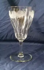 5 Ethching Lotus Crystal Wine Glasses 6oz
