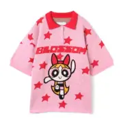The Powerpuff Girls X atmos pink Jacquard Knit Polo Shirt Pink