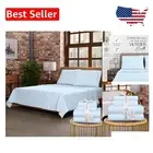 Breathable Sky Blue Full Size Sheet Set - Lightweight Percale Cotton Sheets