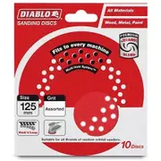DIABLO 125mm Mixed-Grit Multi-Hole Hook & Loop Sanding Disc - 10 Piece 2608608R81