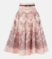 [Zimmermann] Zimmermann Crush Flared linen and silk midi skirt AU 16 pink