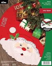Bucilla, Jolly Santa, Felt Applique Christmas Tree Skirt Making Kit, Perfect for Holiday DIY Needlepoint Arts and Crafts, 89640E