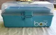 12" 3-Layer Clear Multipurpose Storage Box Portable Light Blue Folding Tool Box