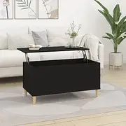 Lift-Top Coffee Table Black 90x44.5x45 cm - Engineered Wood with Solid Eucalyptus Wood Legs, Living Room Furniture with Hidden Storage