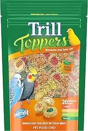 Trill Toppers Bird Treats, 20 Pack – Individual Pet Bird Food with Carrot, Peanut, Apple & Parsley toppings – Bird Seed disks with Millet, Canary Seeds, Pure Honey.