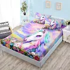3D Pink Unicorn Girls Bed Decor Fitted Sheet Set Single/Double/Queen/King Size