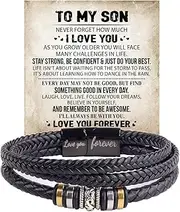 [Someki] To My Son Grandson Bracelet From Mom Grandma, Infinity Knot Love You Forever Linked Together Handmade Leather Cuff Mens Christmas Xmas Birthday Weave Gift Jewelry
