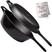 Cast Iron Skillet + Lid 2in1 Multi Cooker Combo Deep Pot + Frying Pan Cover 3qt