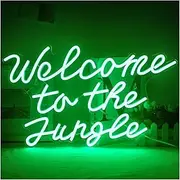 Hanging Art Neon Signs “Welcome to The Jungle”Neon Sign Light Signs for Wall Decor Bedroom Garden Wedding Home Birthday Party Sign Illuminated 48cmx29cm(Green)