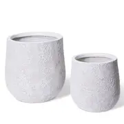 2pc E Style Finn Fibrestone Planters Set Home/Garden Decor 40cm/54cm White