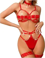 [Legou] Lingerie Set Intertwined Tie Underwear Gathering 3 Piece Set